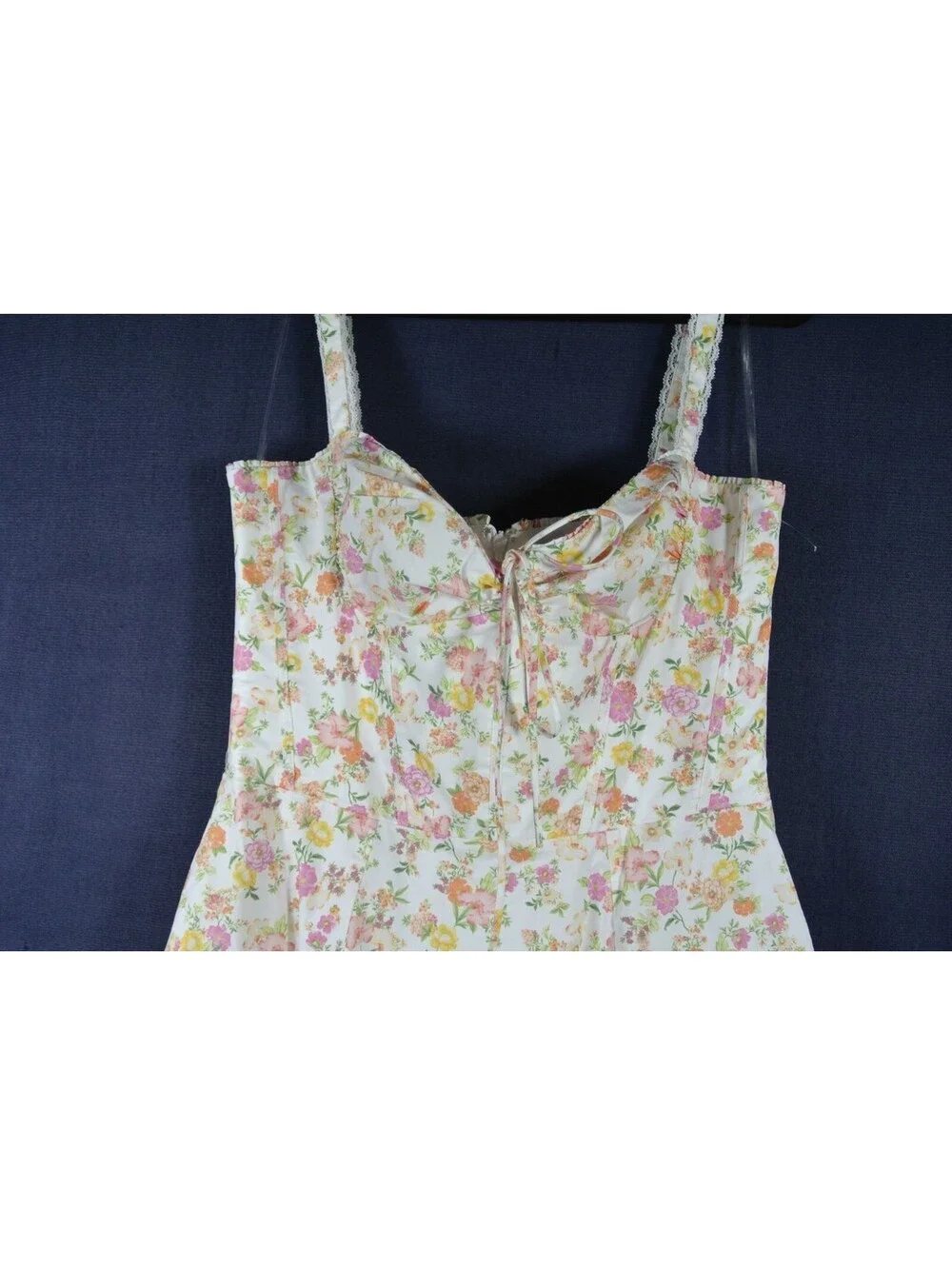 NEW, House of CB Rosalee ivory meadow print cotton bustier sundress L+ #MD2574